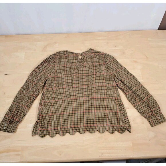 St. John's Bay Petite Sz PS Scallop Hem Long Sleeve Blouse Herringbone Plaid - Picture 7 of 8